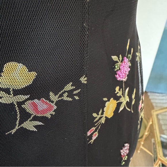 Vintage 90s Laundry Black Mesh Embroidered Beaded Floral Slip Bodycon Dress sz 4 - Picture 10 of 11